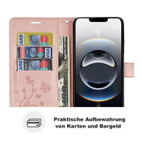 Hülle für iPhone 17E Handy Tasche Handyhülle Schutzhülle Klapphülle Blume Rosegold