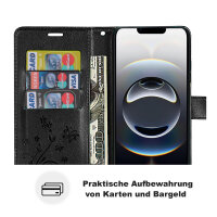 Hülle für iPhone 17E Handy Tasche Handyhülle Schutzhülle Klapphülle Blume Schwarz